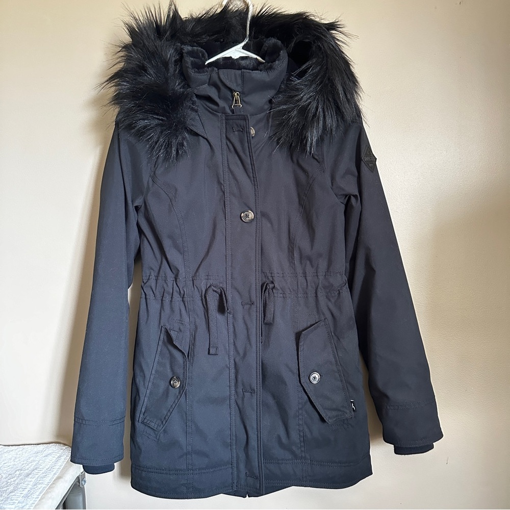 NWT Hollister black hooded faux fur parka jacket